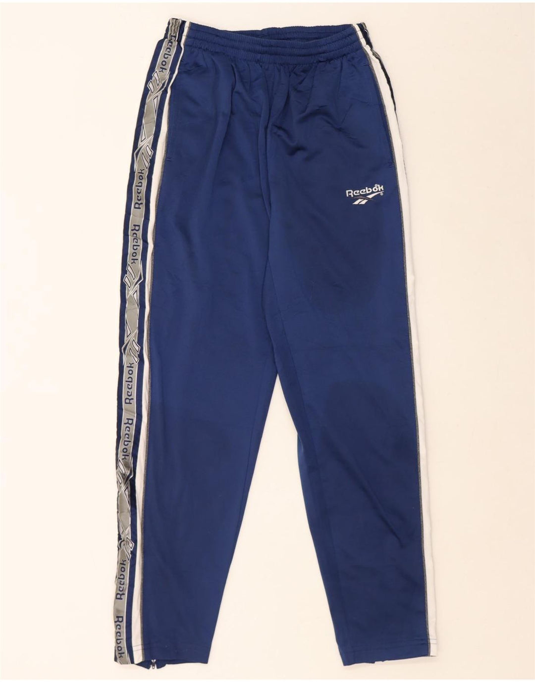 REEBOK Mens Graphic Tracksuit Trousers Small Navy Blue Colourblock