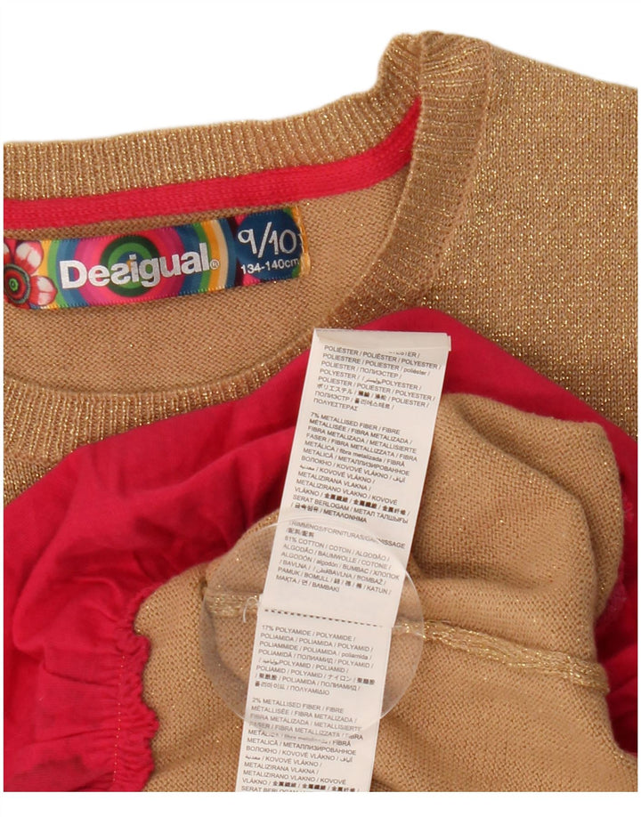 DESIGUAL Mädchen-Pulloverkleid mit Grafik, 9–10 Jahre, beige, geblümte Baumwolle