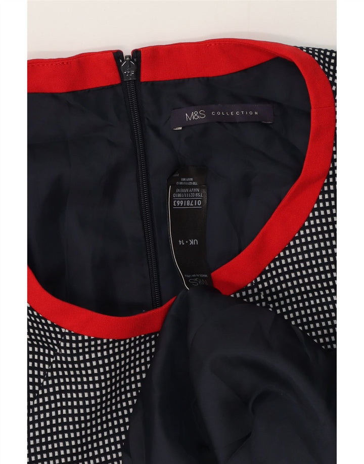 Marks & Spencer Damen Etuikleid UK 14 Medium Marineblau kariert Polyester