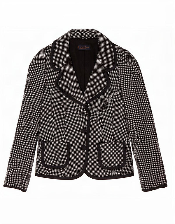 Luisa Spagnoli Damen 3-Knopf-Blazerjacke UK 10 Small Schwarz gesprenkelte Wolle