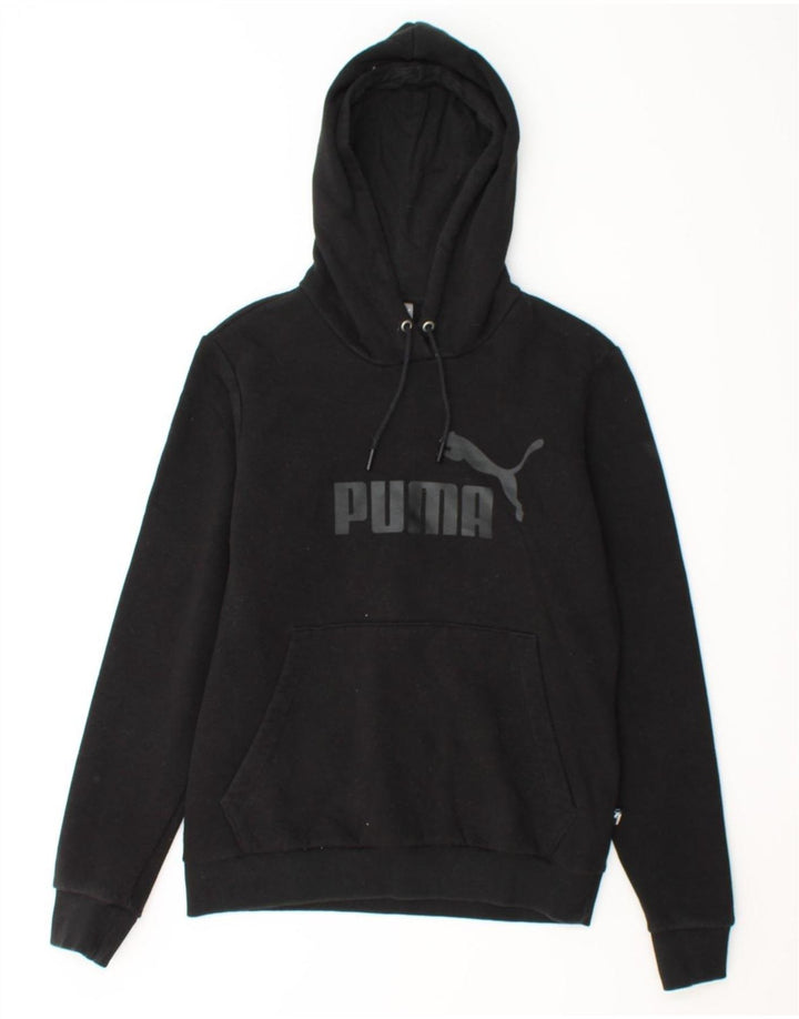 PUMA Womens Graphic Hoodie Jumper UK 12 Medium Black Vintage Puma and Second-Hand Puma from Messina Hembry 