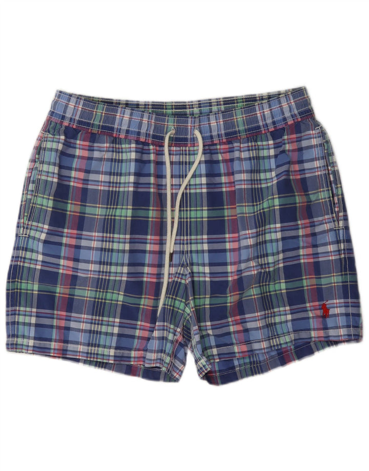 Polo Ralph Lauren Herren-Badeshorts aus mittelblau karierter Baumwolle