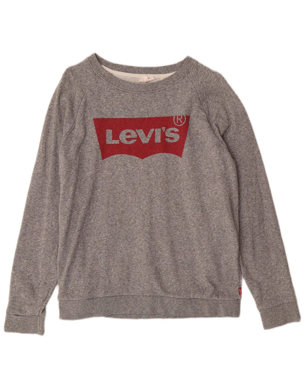 Levi's Damen Grafik-Sweatshirt-Pullover UK 14 Mittelgraue Baumwolle