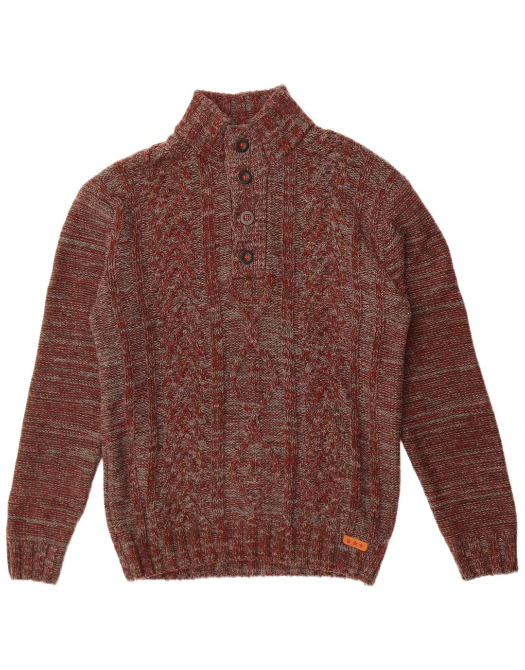 Joe Browns Herren-Pullover mit Knopfkragen, groß, kastanienbraun geflecktes Acryl