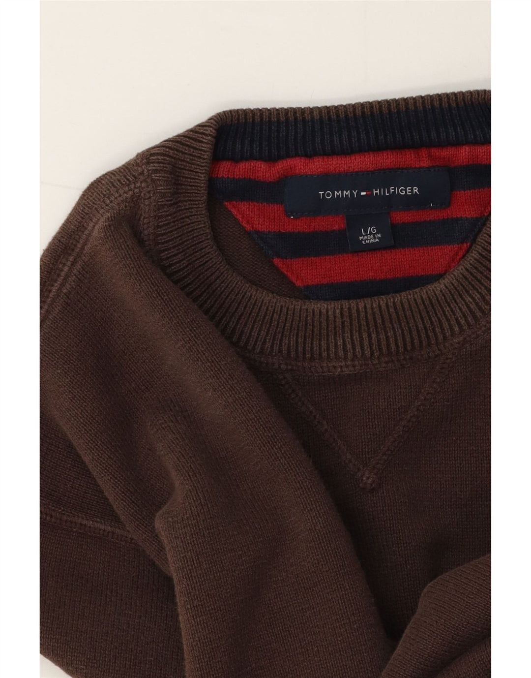 Tommy Hilfiger Herren-Pullover mit Rundhalsausschnitt, Größe L, Braun