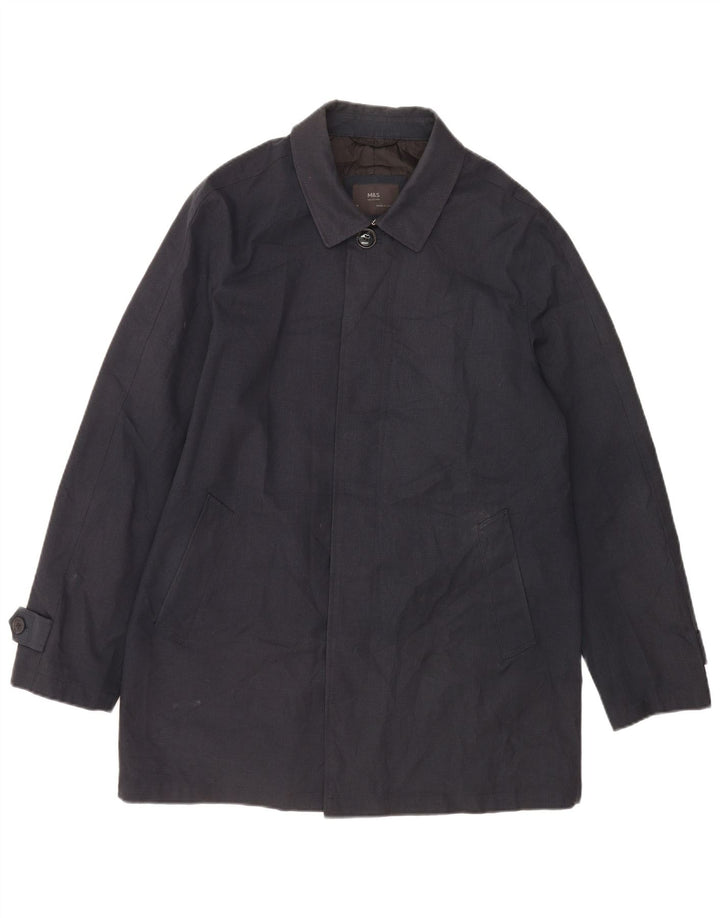 Marks & Spencer Herrenmantel UK 38 Mittelmarineblauer Hahnentritt-Polyester