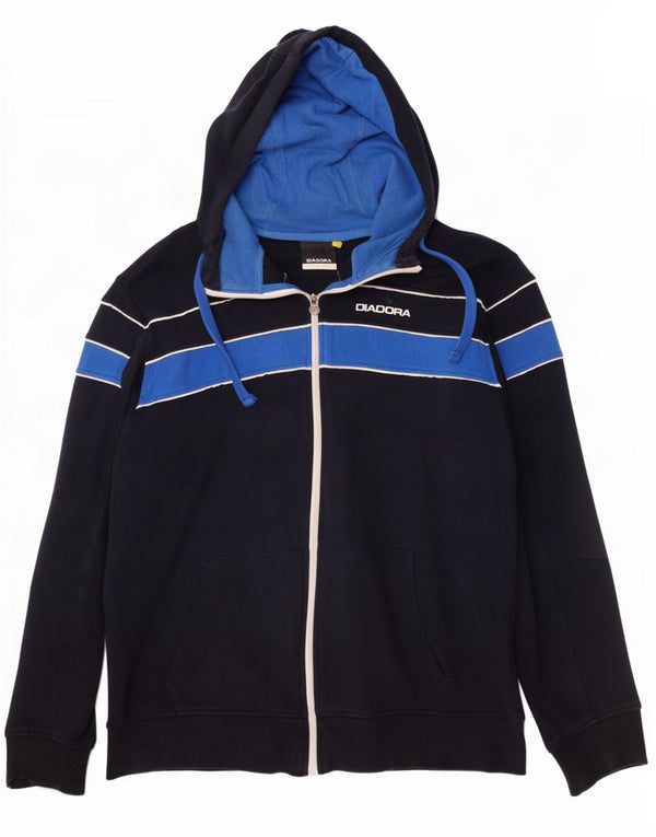 Diadora Herren-Kapuzenpullover mit Reißverschluss, XL, marineblau, Colourblock-Baumwolle