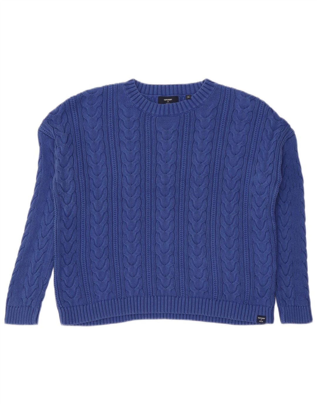 SUPERDRY Womens Crop Oversized Crew Neck Jumper Sweater UK 10 Small Blue