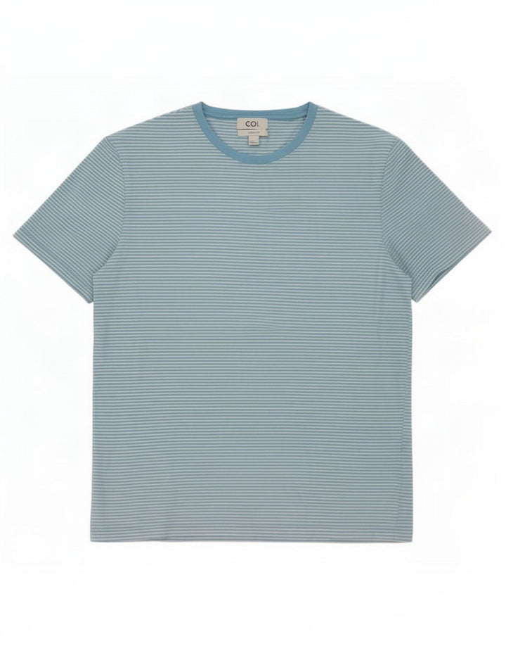 Cos Herren-T-Shirt, normal, mittelblau, Nadelstreifen-Baumwolle
