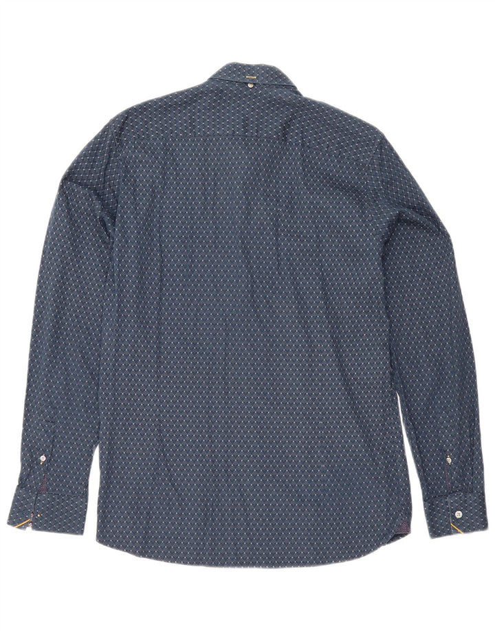 Ted Baker Herrenhemd, Größe 3, mittelgroß, marineblau, geblümt, Baumwolle