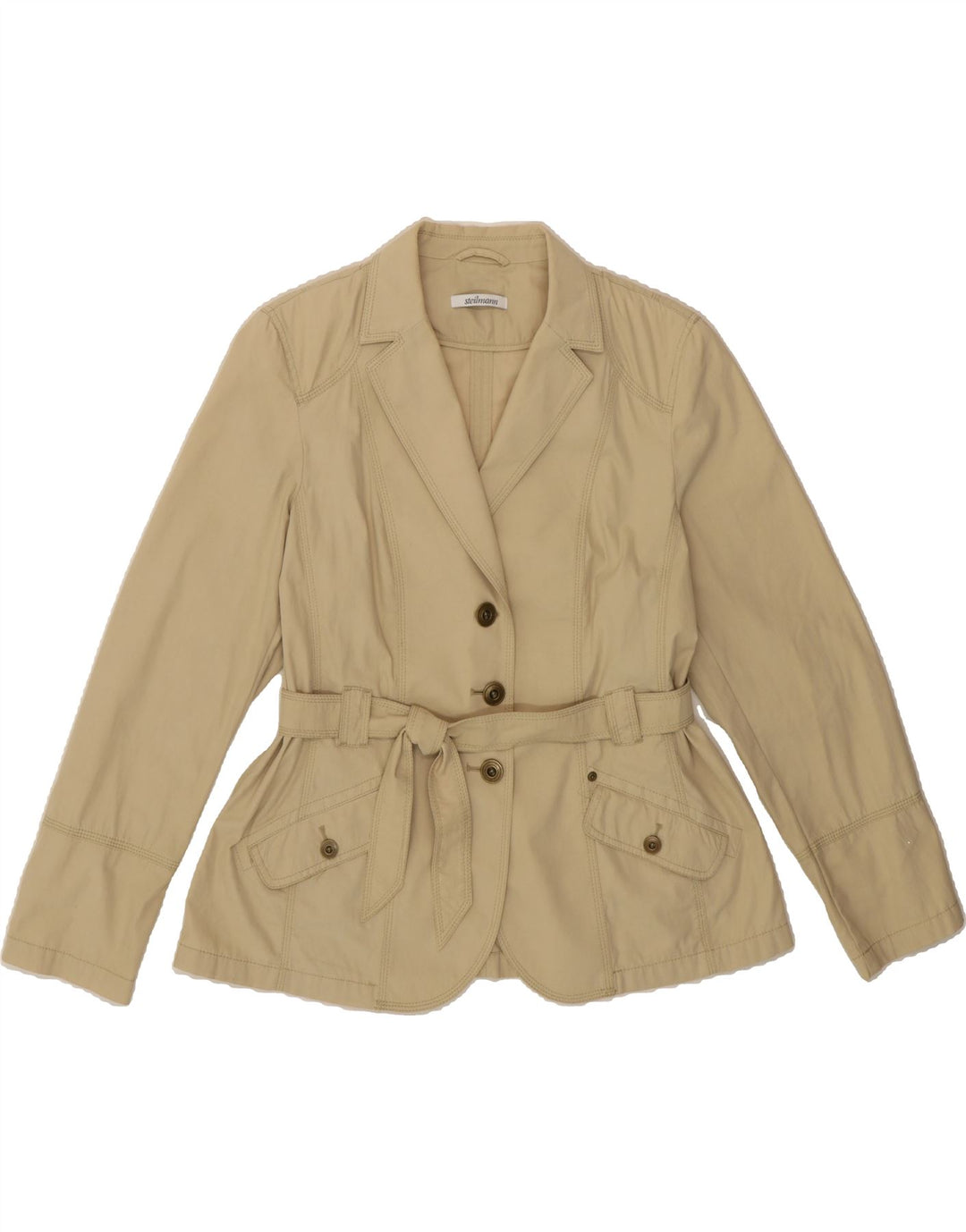 STEILMANN  Womens 3 Button Blazer Jacket UK 16 Large Beige Cotton Vintage Steilmann and Second-Hand Steilmann from Messina Hembry 