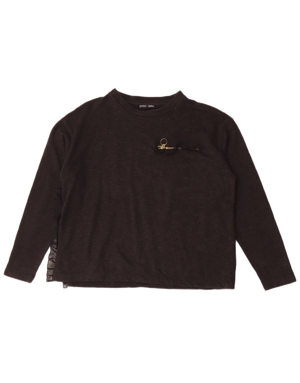 Zara Damen Top Langarm UK 14 Medium Schwarz meliert