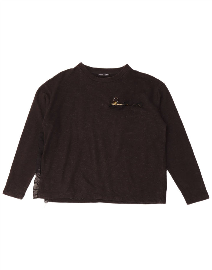 Zara Damen Top Langarm UK 14 Medium Schwarz meliert