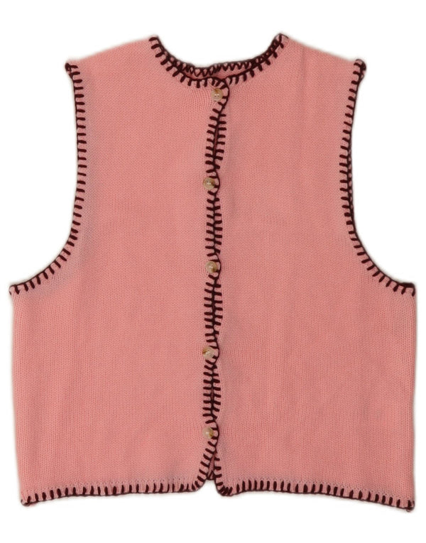 VINTAGE Damen Crop Ärmelloser Cardigan Pullover UK 6 XS Rosa Acryl