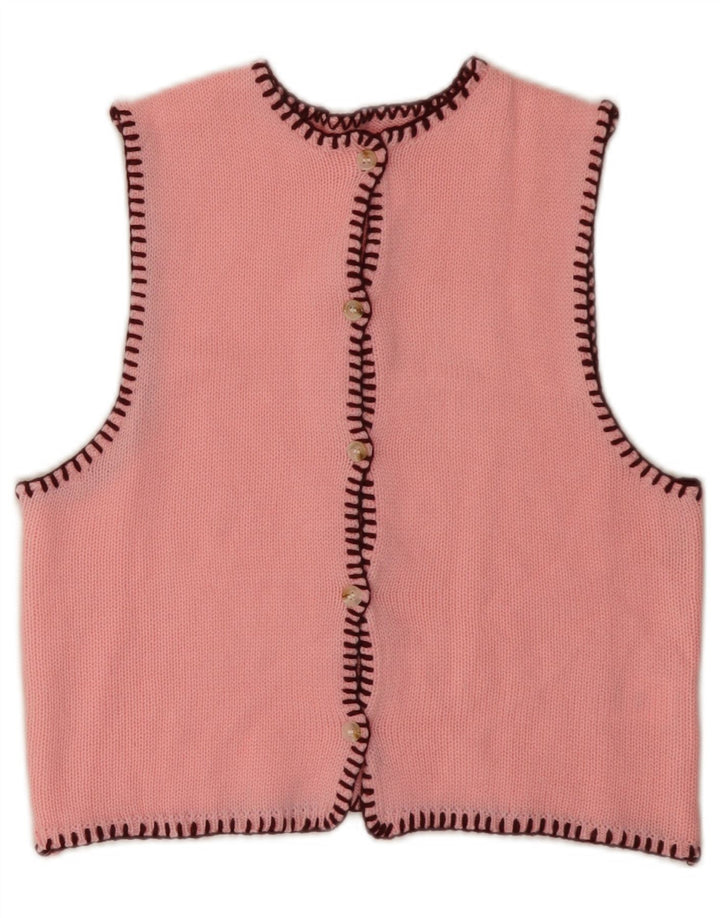 VINTAGE Damen Crop Ärmelloser Cardigan Pullover UK 6 XS Rosa Acryl