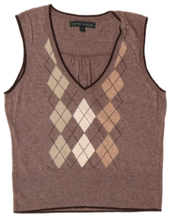LAURA ASHLEY Damen Weste Tank Top UK 14 Large Braun Argyle/Diamant Viskose