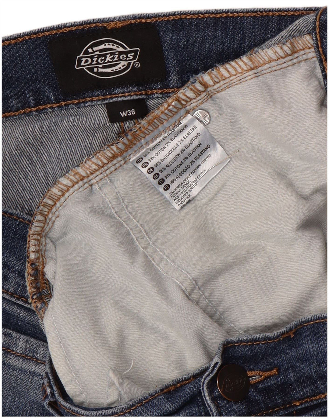 Dickies Herren-Jeansshorts, W36, groß, blaue Baumwolle