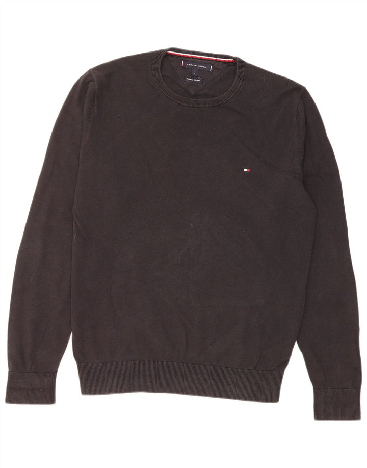 Tommy Hilfiger Damen-Pullover mit Rundhalsausschnitt, Größe S, schwarze Baumwolle