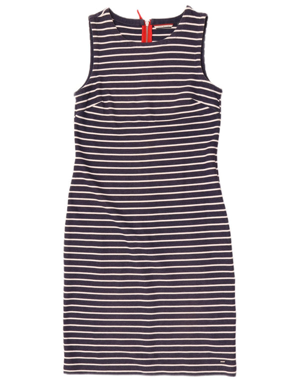 Tommy Hilfiger Damen ärmelloses Etuikleid UK 14 Large Marineblau gestreift