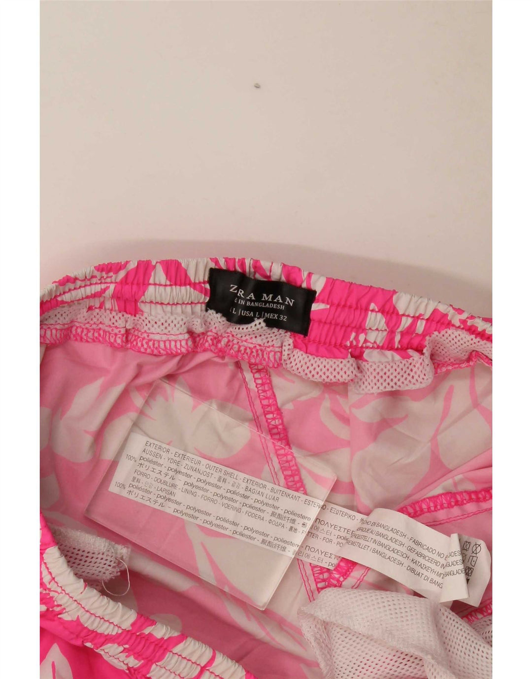 Zara Herren-Sportshorts, großes rosafarbenes Blumenmuster, Polyester