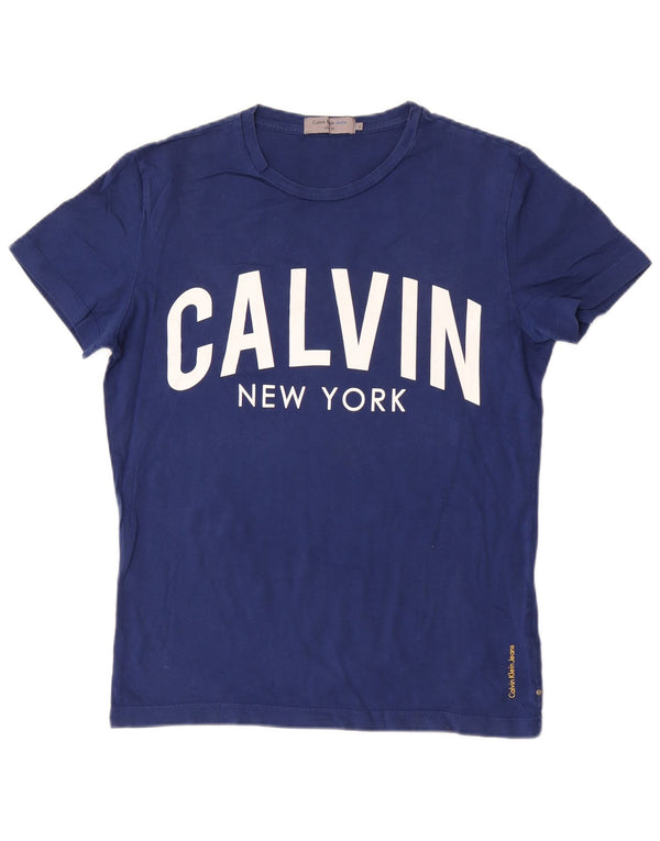 Calvin Klein Jeans Herren Slim Fit Graphic T-Shirt Top Small Blau Baumwolle