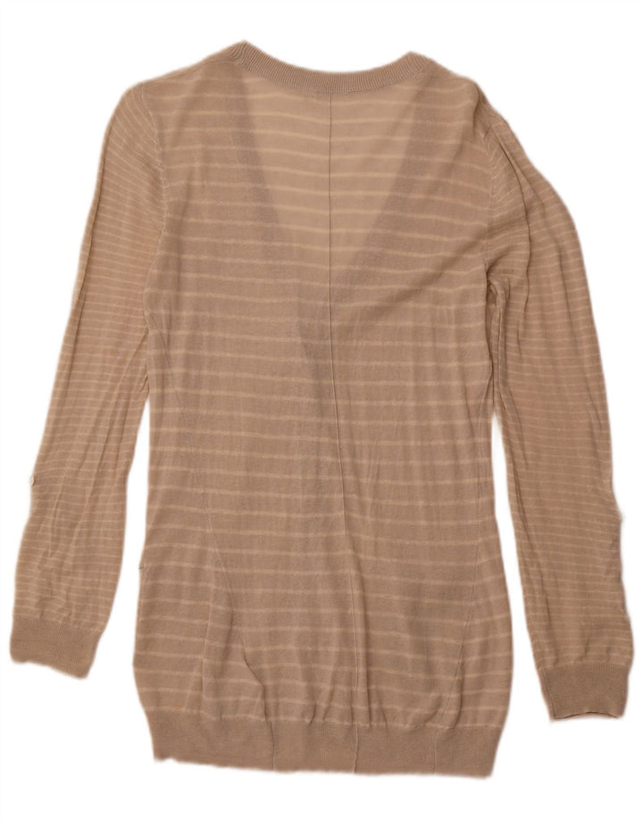 WHITE STUFF Damen-Cardigan-Pullover UK 14 Großes beige gestreiftes Leinen