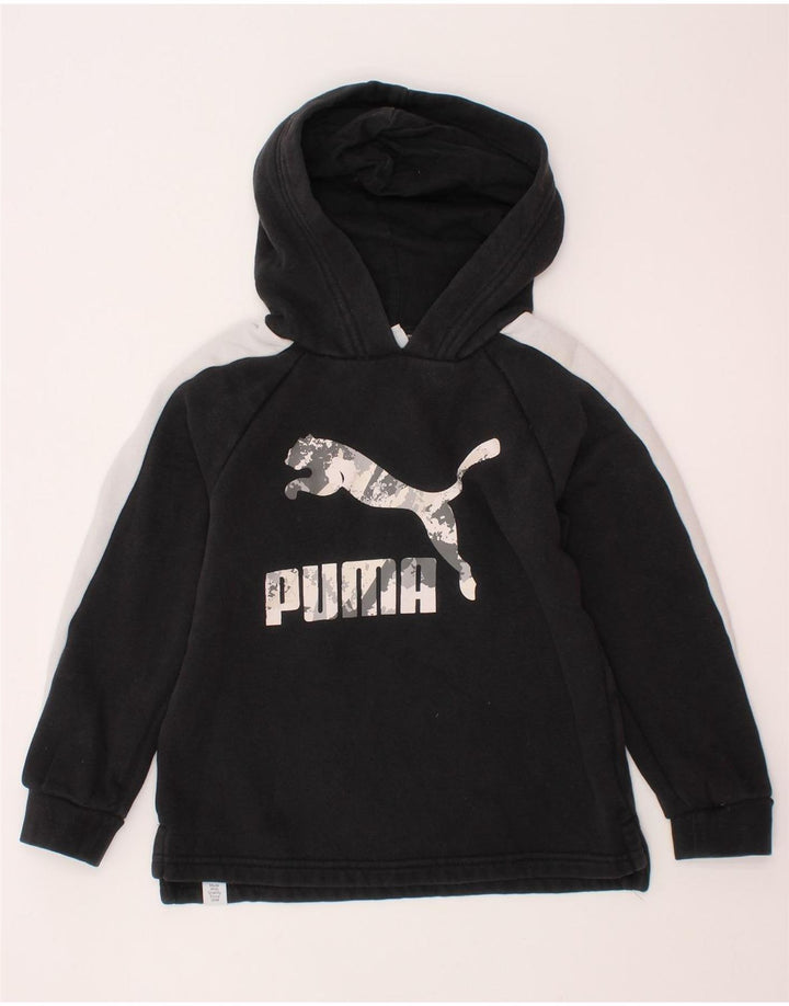 PUMA Jungen-Kapuzenpullover mit Grafik, 5–6 Jahre, schwarze Farbblock-Baumwolle