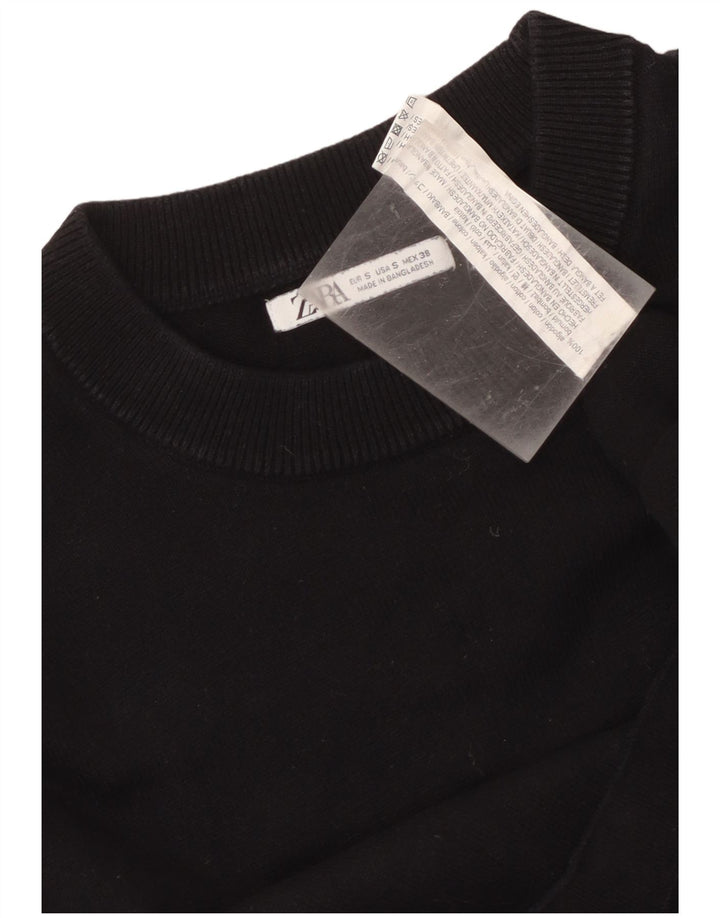 Zara Herren-Pullover mit Rundhalsausschnitt, Größe S, schwarze Baumwolle