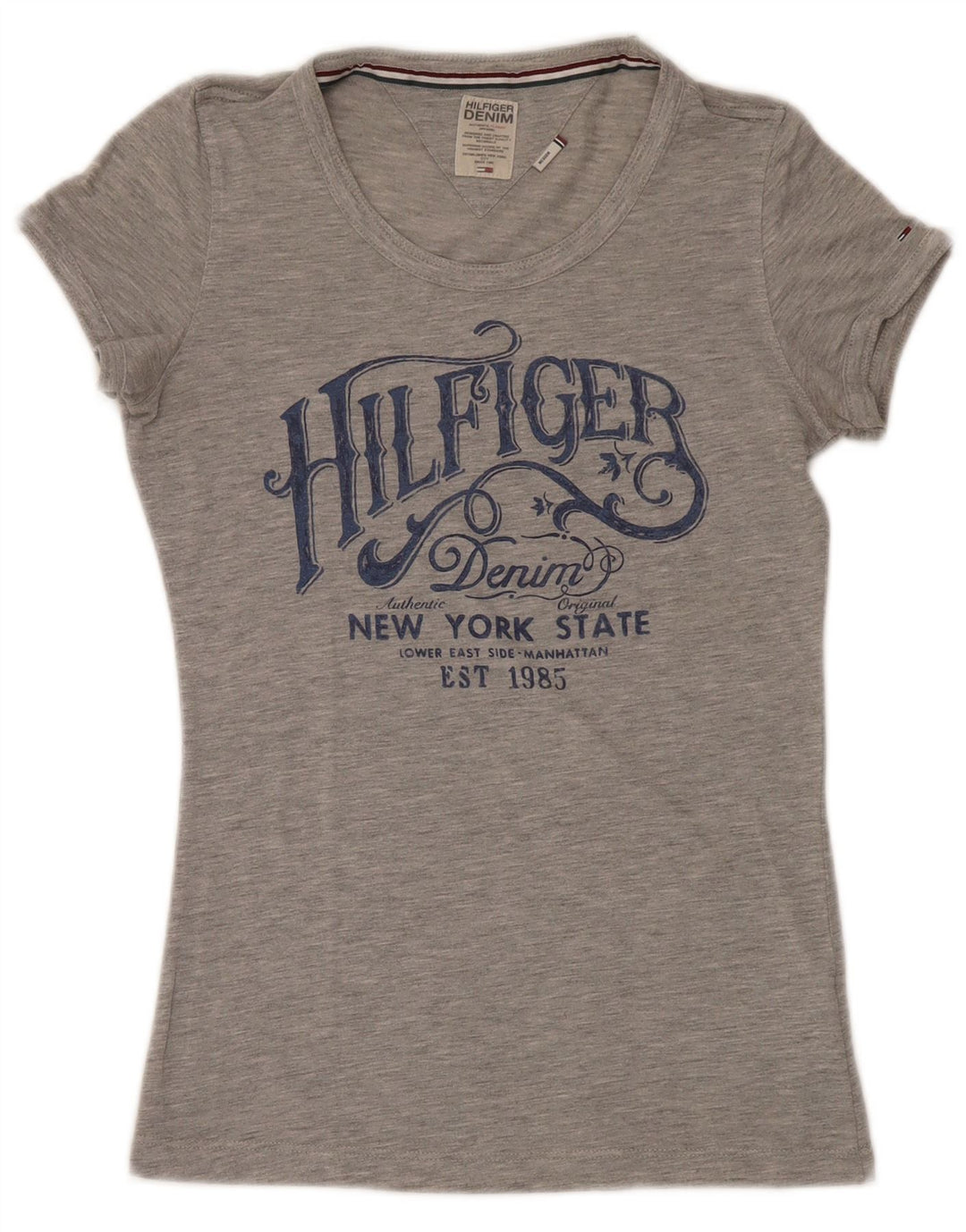 Tommy Hilfiger Damen Grafik-T-Shirt-Oberteil UK 12 Mittelgraues Polyester