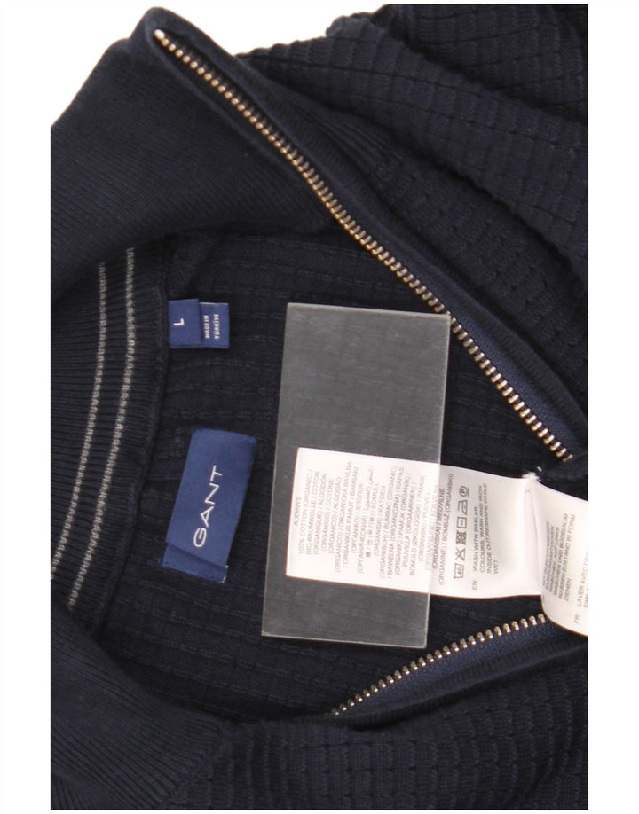 Gant Herren-Pullover mit Reißverschluss am Hals, groß, marineblaue Baumwolle