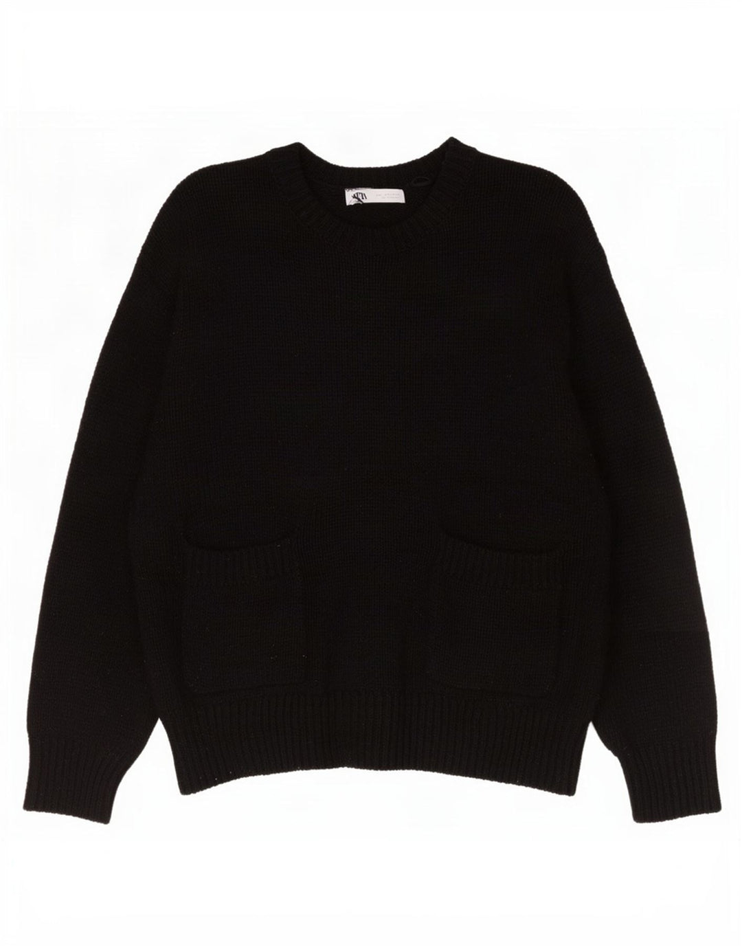 Zara Damen-Pullover, übergroß, Rundhalsausschnitt, Gr. 40, Größe L, Schwarz, Polyester