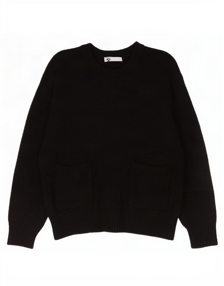 Zara Damen-Pullover, übergroß, Rundhalsausschnitt, Gr. 40, Größe L, Schwarz, Polyester