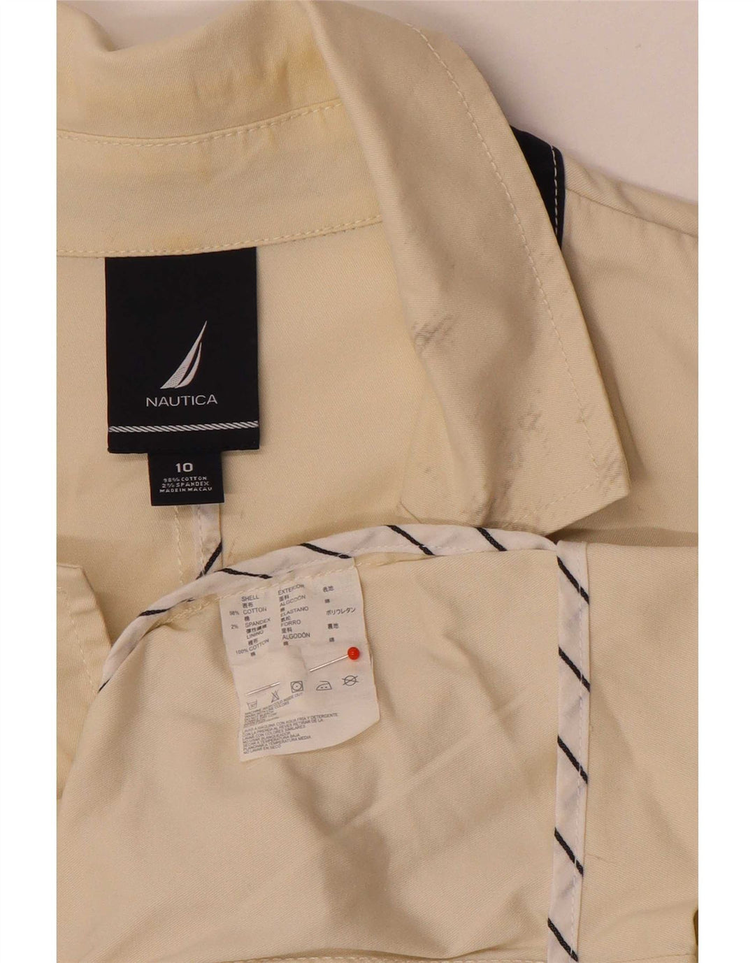Nautica Damen 3-Knopf-Blazerjacke US 10 Large Beige Baumwolle