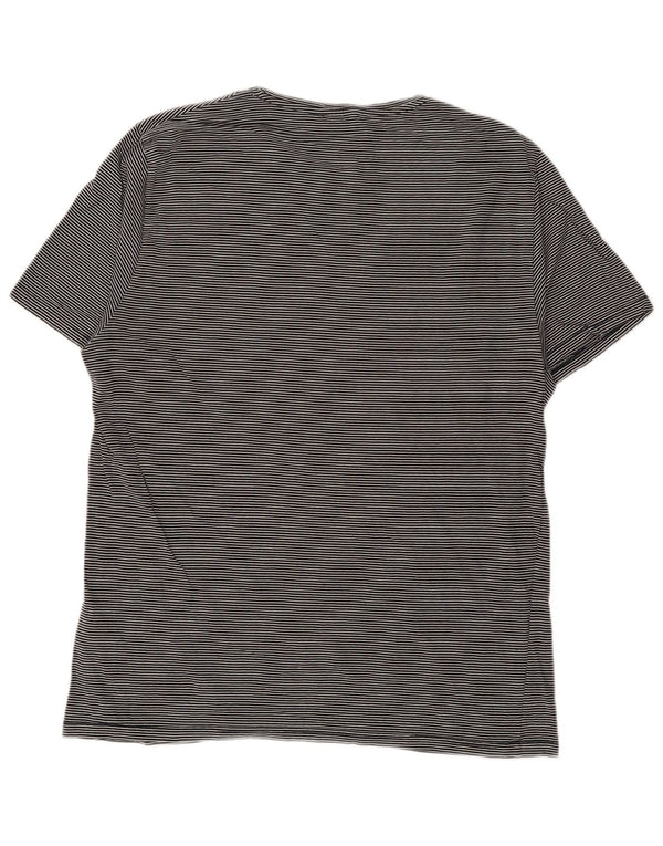 REISS Damen T-Shirt Top UK 16 Large Marineblaue Nadelstreifen-Baumwolle