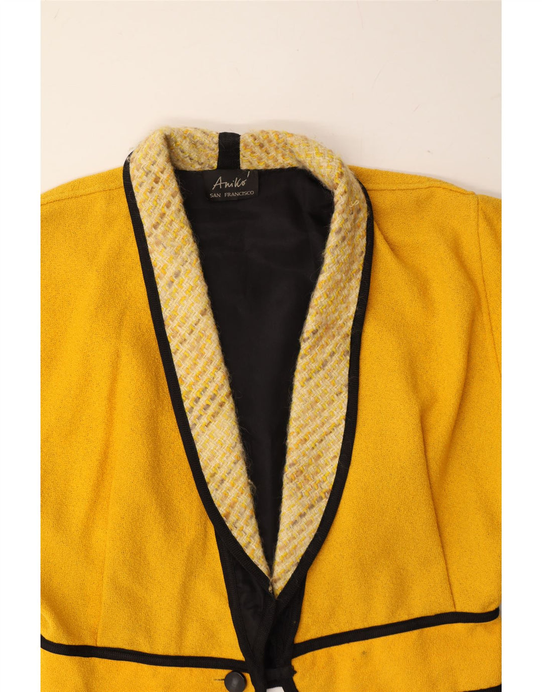 VIKI AMIKO Womens Crop 1 Button Blazer Jacket UK 16 Large Yellow Striped Vintage Viki Amiko and Second-Hand Viki Amiko from Messina Hembry 