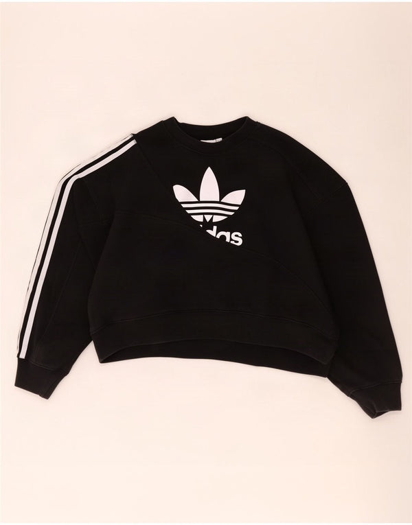 Adidas Damen Oversized Crop Graphic Sweatshirt Pullover UK 14 Large Schwarz