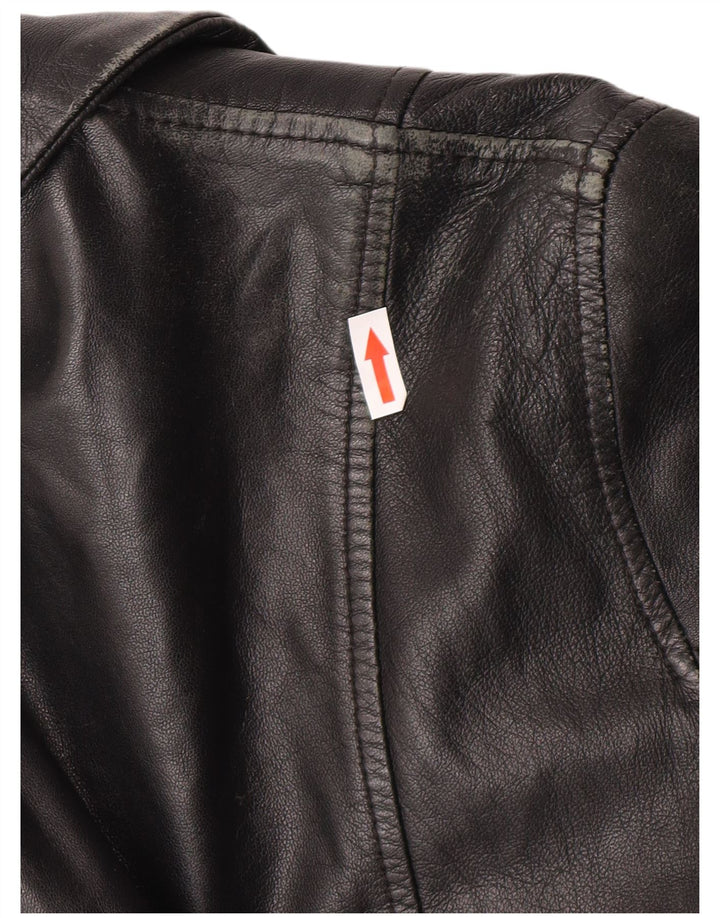 Vintage Damen Ledermantel UK 12 Medium Schwarz
