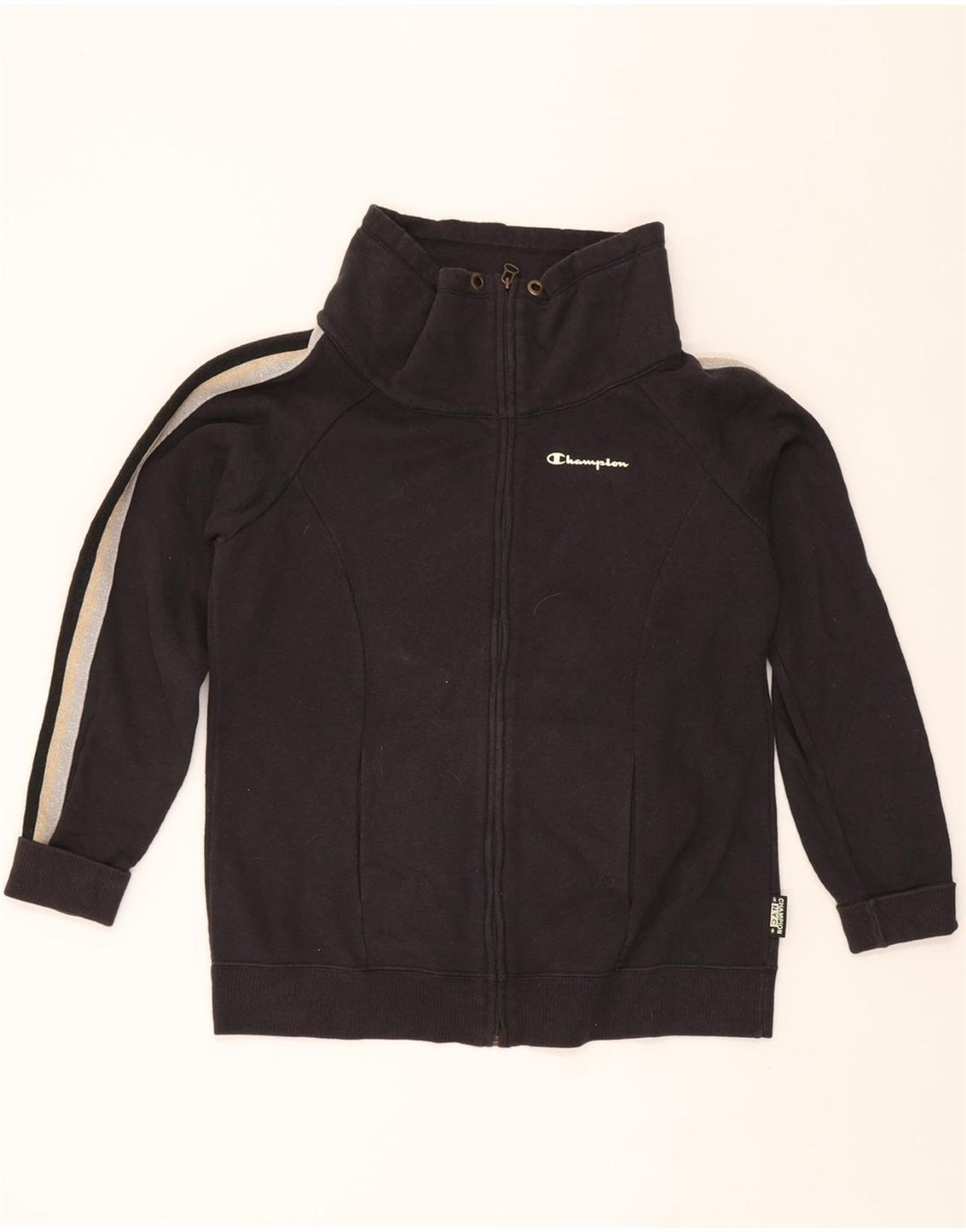 CHAMPION Womens Graphic Tracksuit Top Jacket UK 14 Medium Black Cotton Vintage Champion and Second-Hand Champion from Messina Hembry 