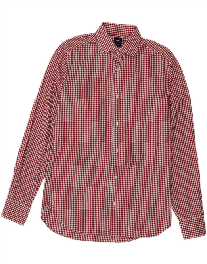 Boggi Herren-Hemd, kariert, individuelle Passform, Größe 40, 15 1/2, mittelgroß, Burgunderrot, Gingham