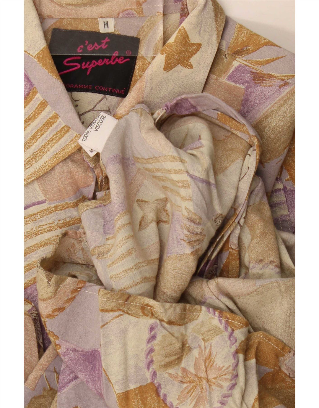 Vintage Herrenhemd Mittelbeige Viskose mit Blumenmuster