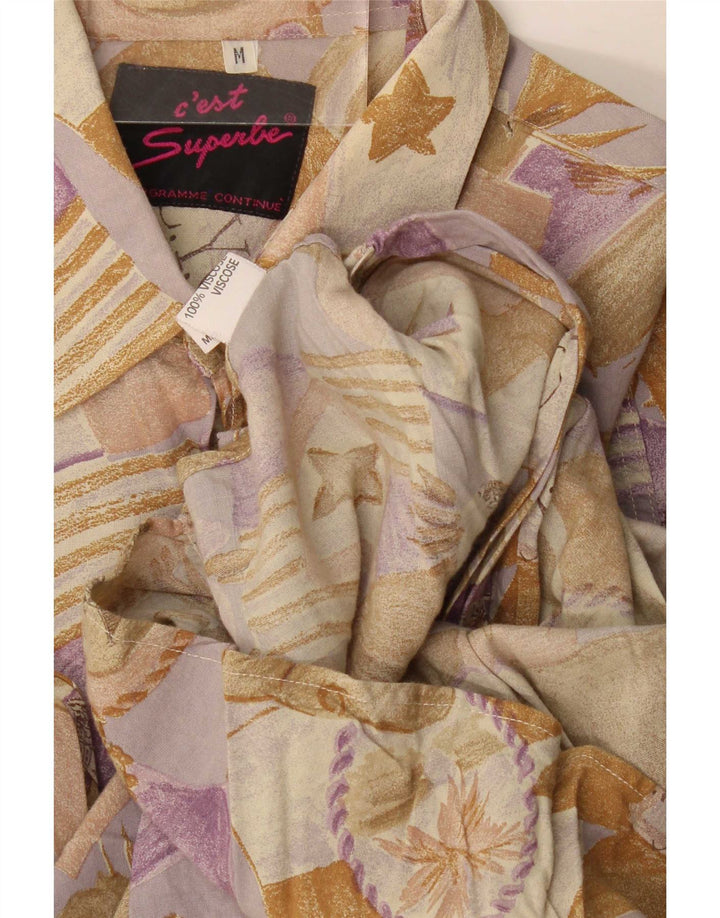 Vintage Herrenhemd Mittelbeige Viskose mit Blumenmuster