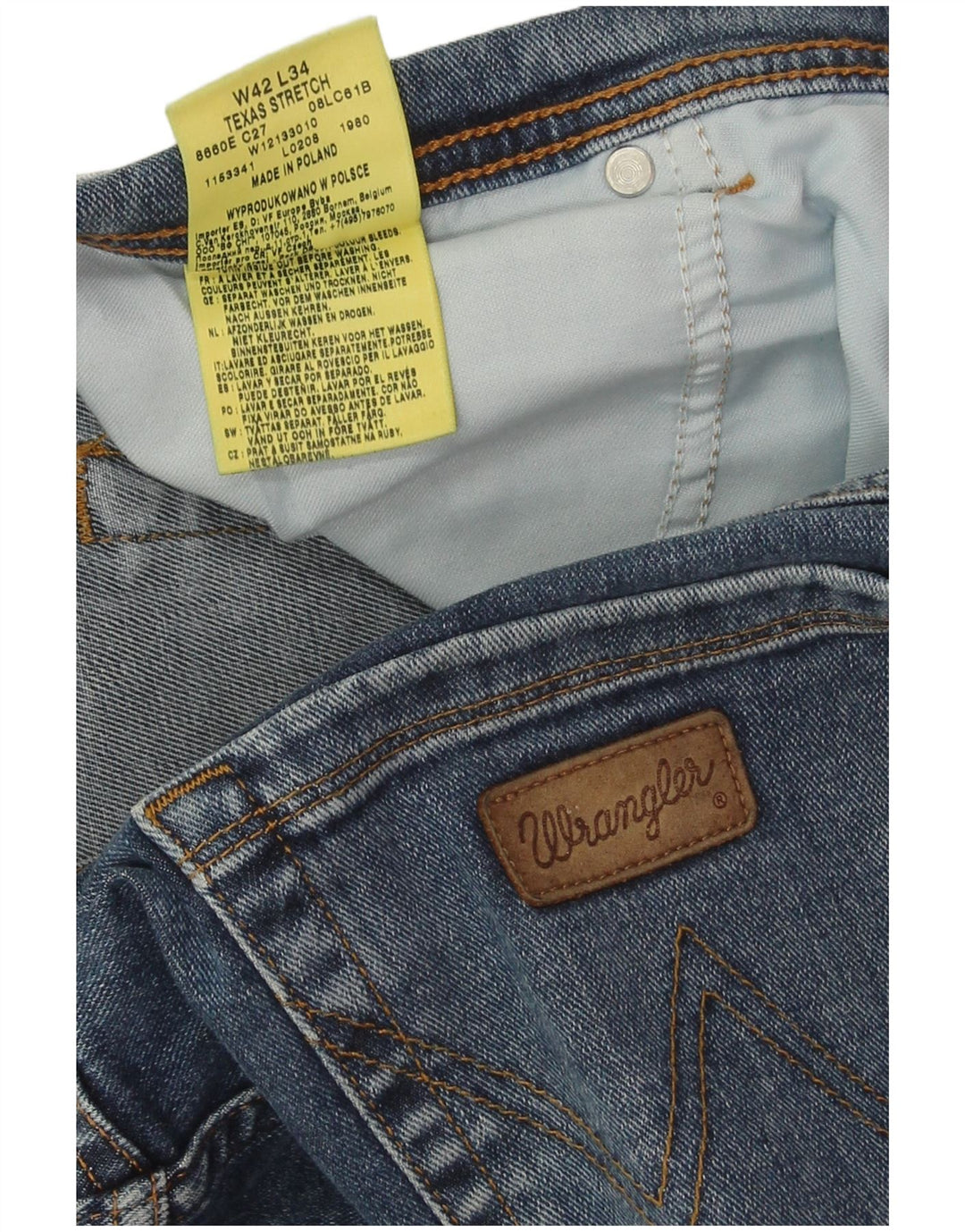 Wrangler Herren Texas Stretch Straight Jeans W42 L34 Blaue Baumwolle