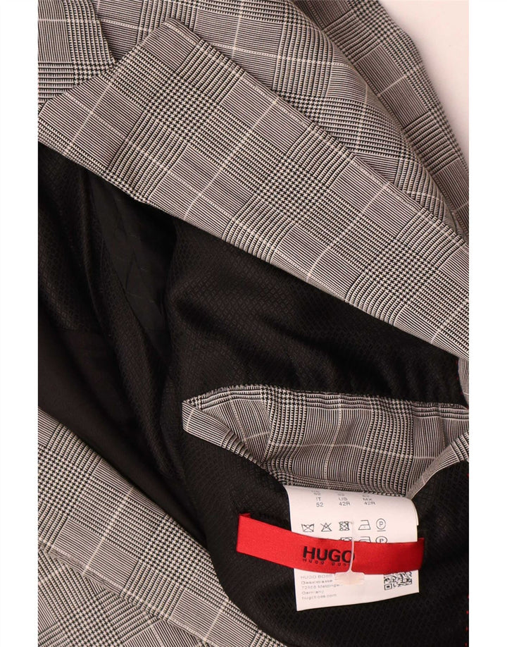 Hugo Boss Herren-Blazer mit 2 Knöpfen, EU 52, XL, graue Wolle mit Hahnentrittmuster
