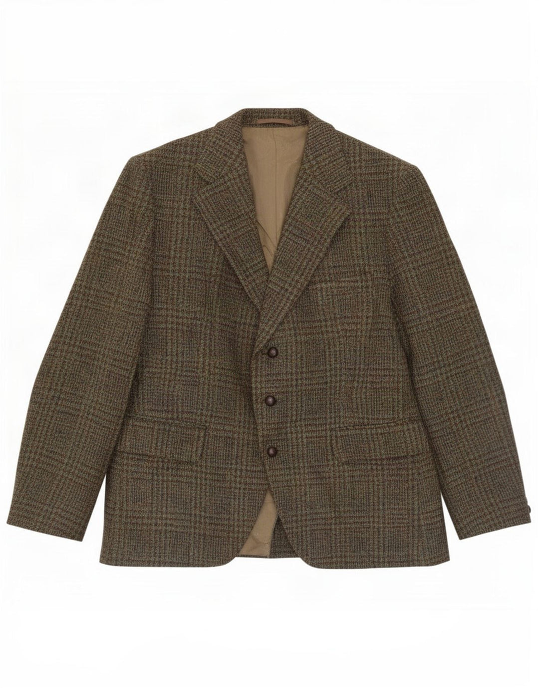 Harris Tweed Herren-Blazer mit 3 Knöpfen, UK 38, mittlerer Khaki-Hahnentrittmuster
