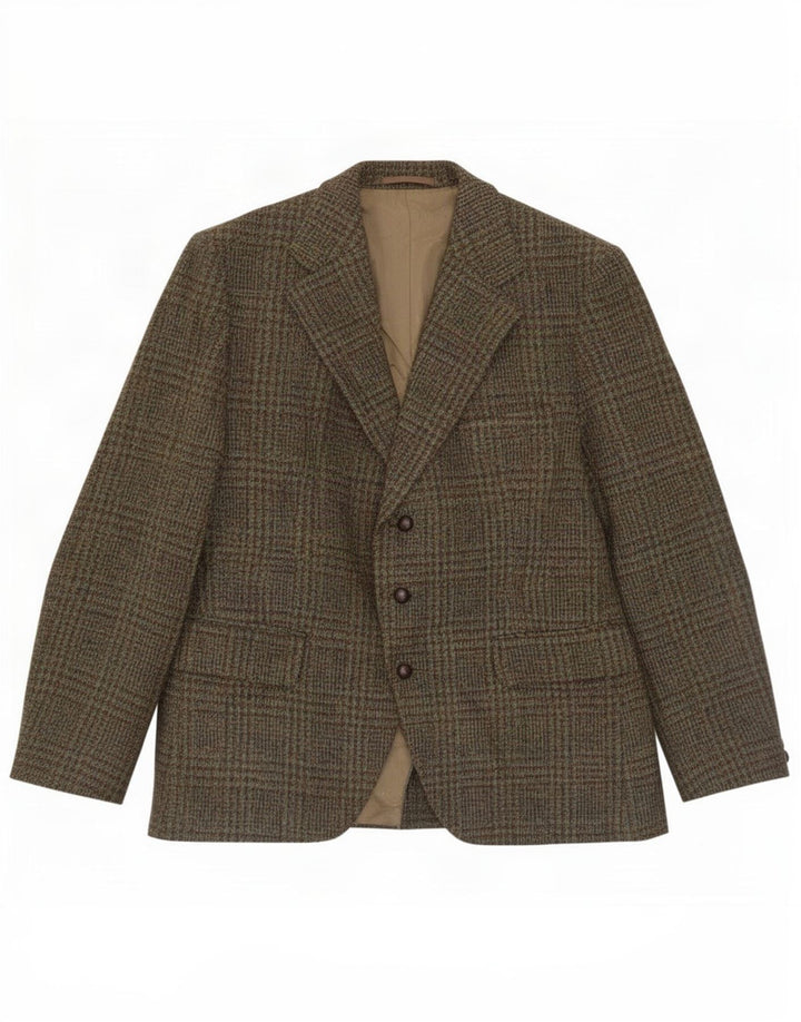 Harris Tweed Herren-Blazer mit 3 Knöpfen, UK 38, mittlerer Khaki-Hahnentrittmuster