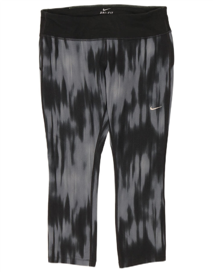 Nike Damen Dri Fit Capri Leggings UK 12 Mittelblaues Batik-Polyester