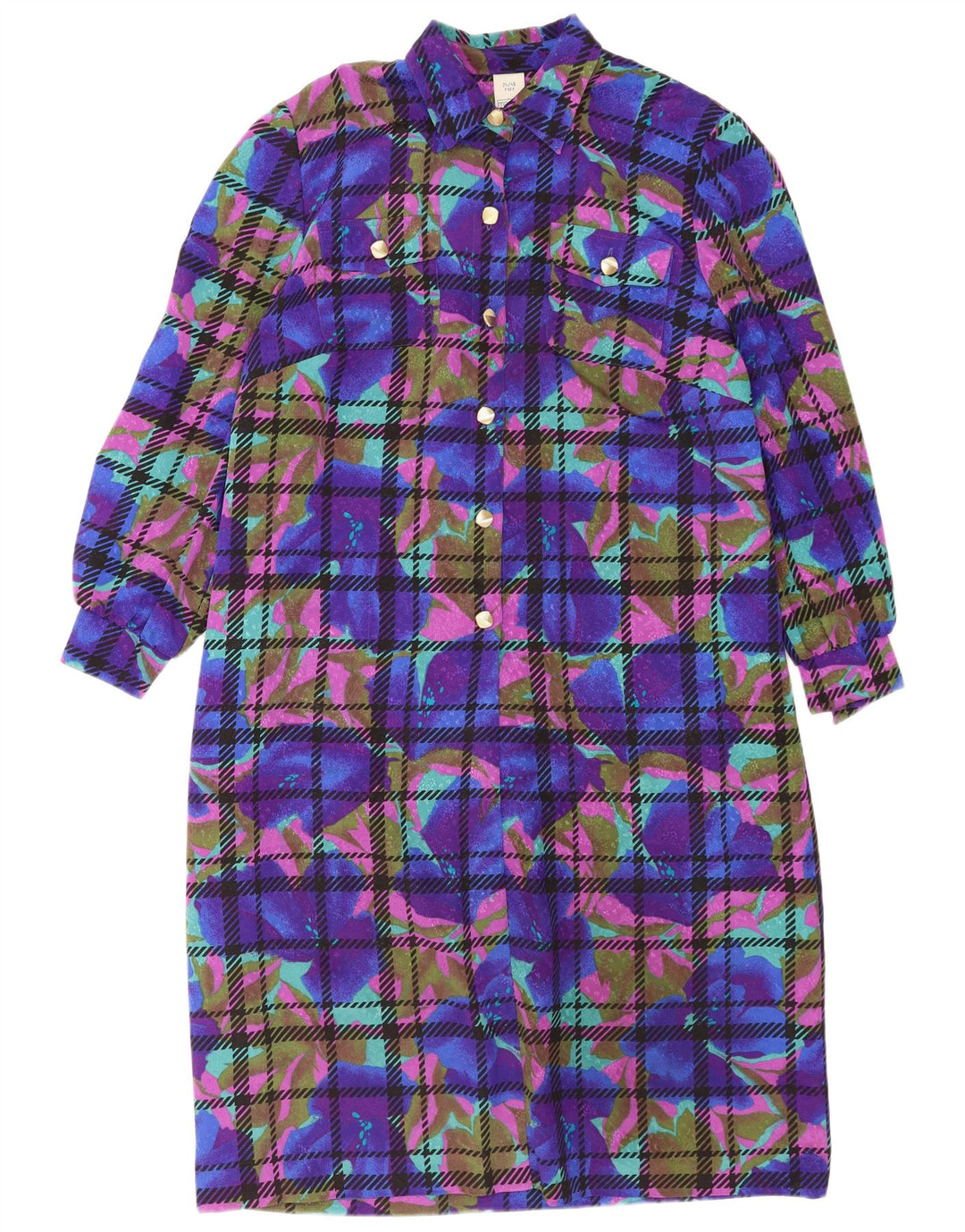 Vintage Damen Pullover-Hemdkleid mit abstraktem Muster IT 52 2XL Blau