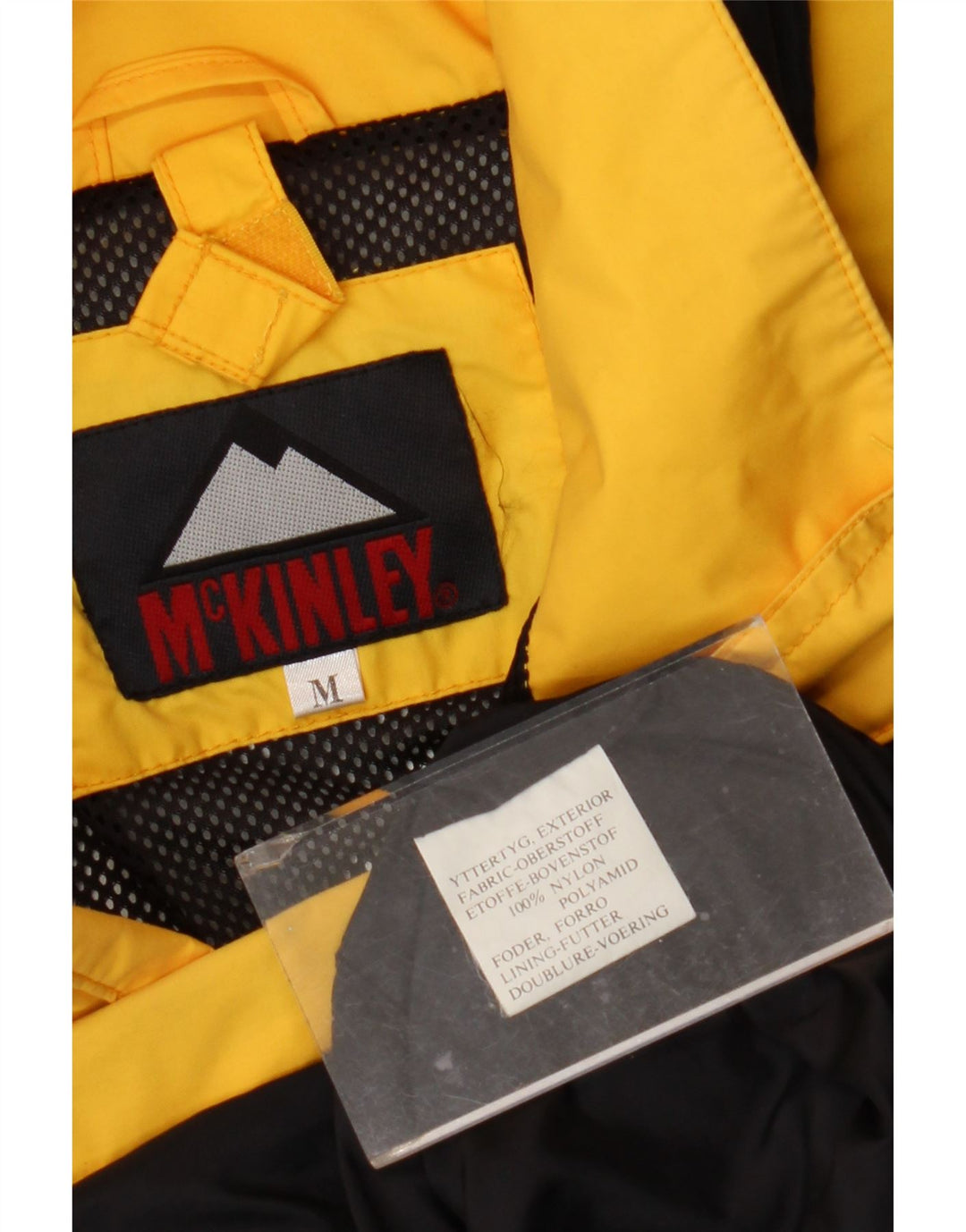 MC Kinley Herren-Regenjacke mit Kapuze, UK 38, mittelgelbes Colourblock-Nylon