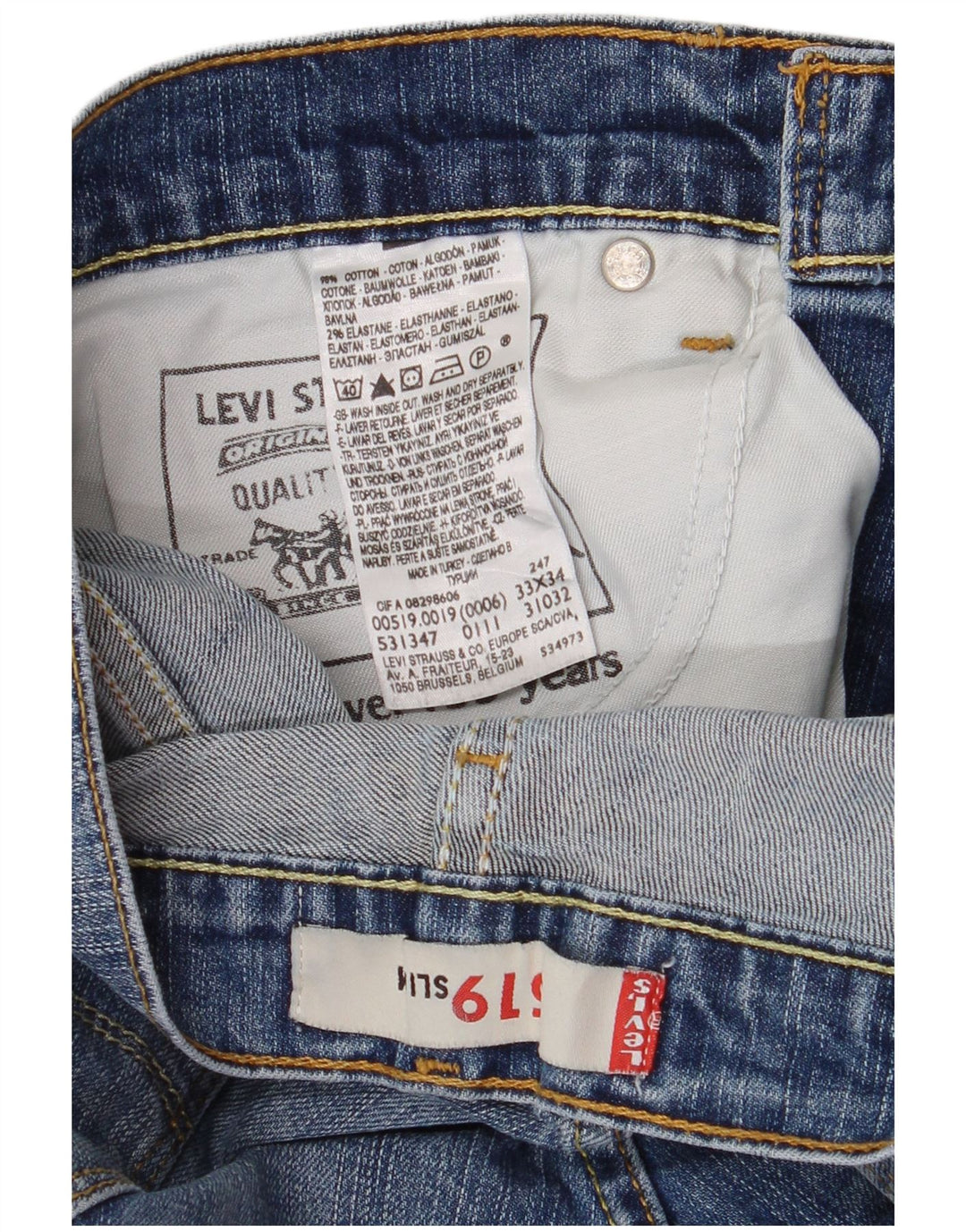 Levi's Herren 519 Slim Jeans W33 L34 Blaue Baumwolle