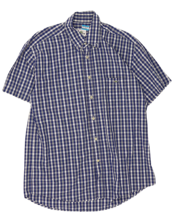 Lacoste Herren-Kurzarmhemd, Größe 40, mittelblaue Gingham-Baumwolle